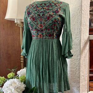 Unique Vintage Green Floral Mini Dress Small